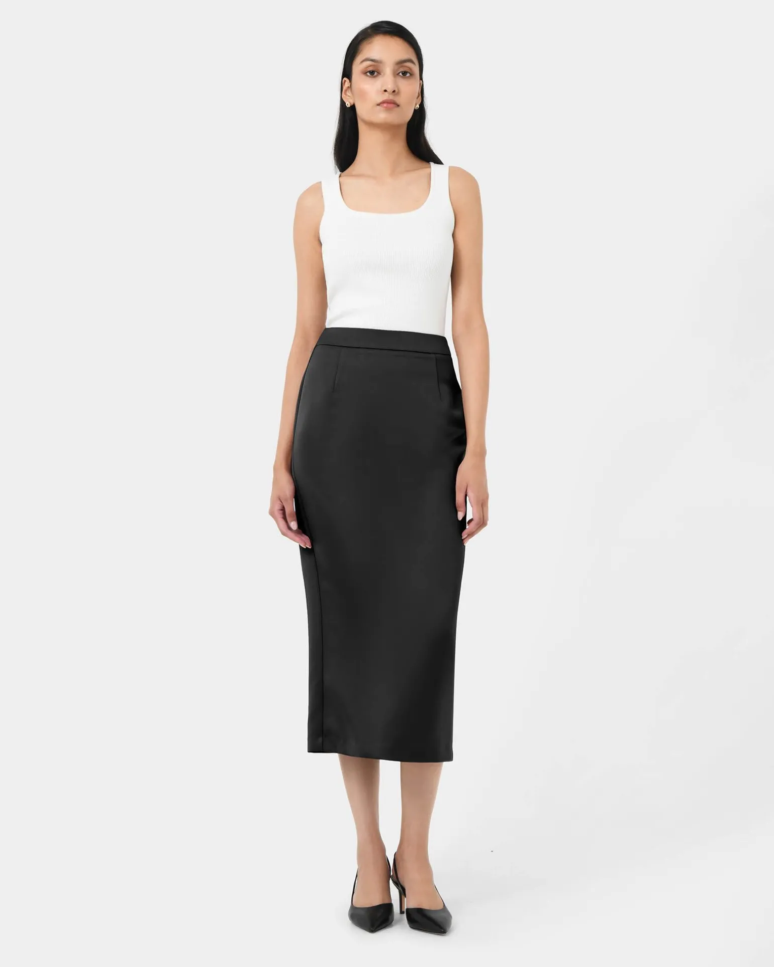 Bel Tailored Satin Midi Skirt