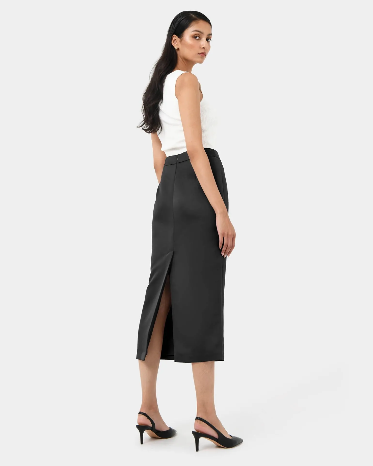 Bel Tailored Satin Midi Skirt