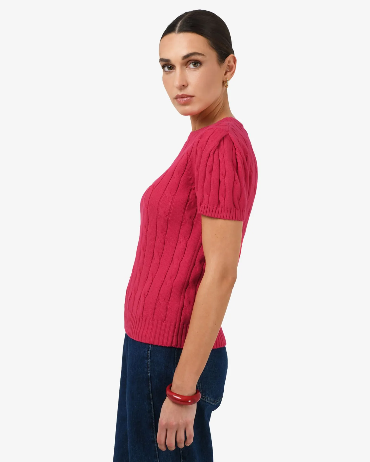 Berry Puff Sleeve Cable Knit