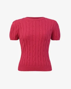 Berry Puff Sleeve Cable Knit