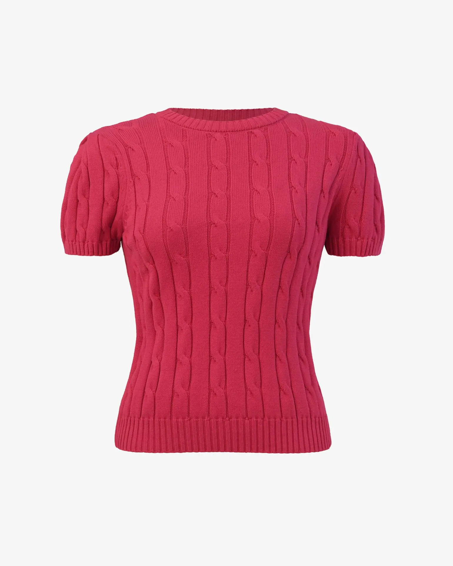 Berry Puff Sleeve Cable Knit