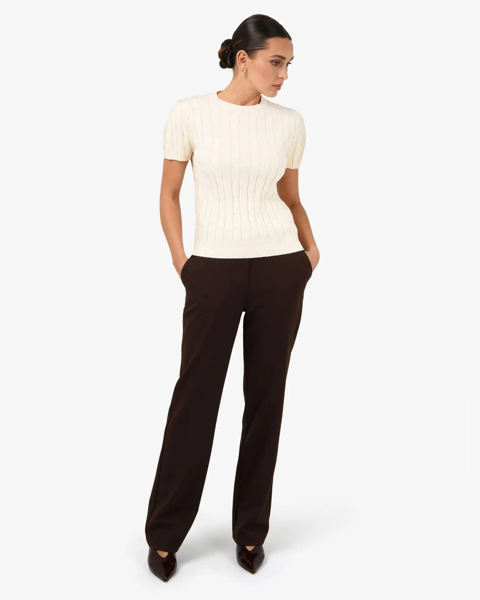 Berry Puff Sleeve Cable Knit