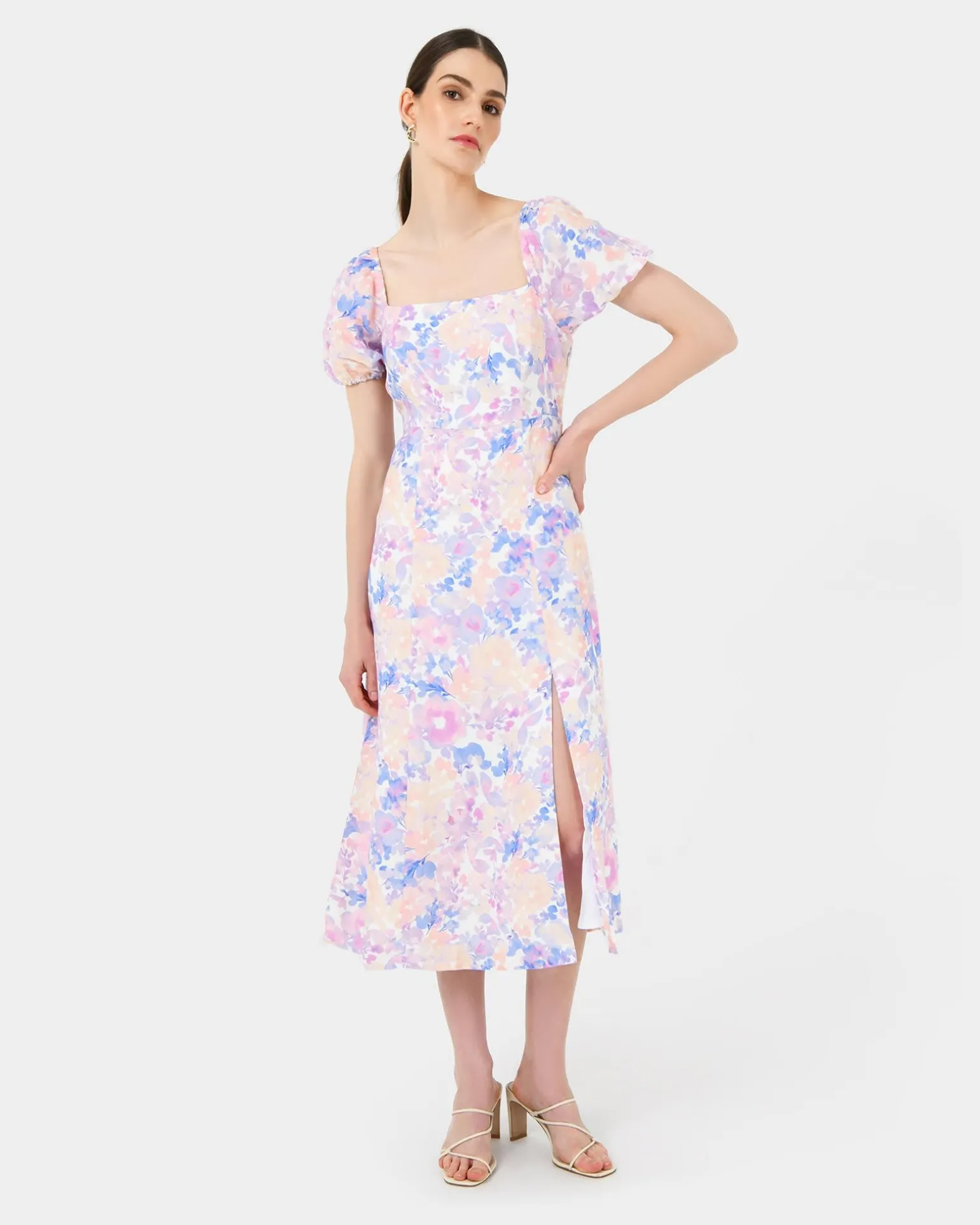 Hazy Linen Puff Sleeve Dress