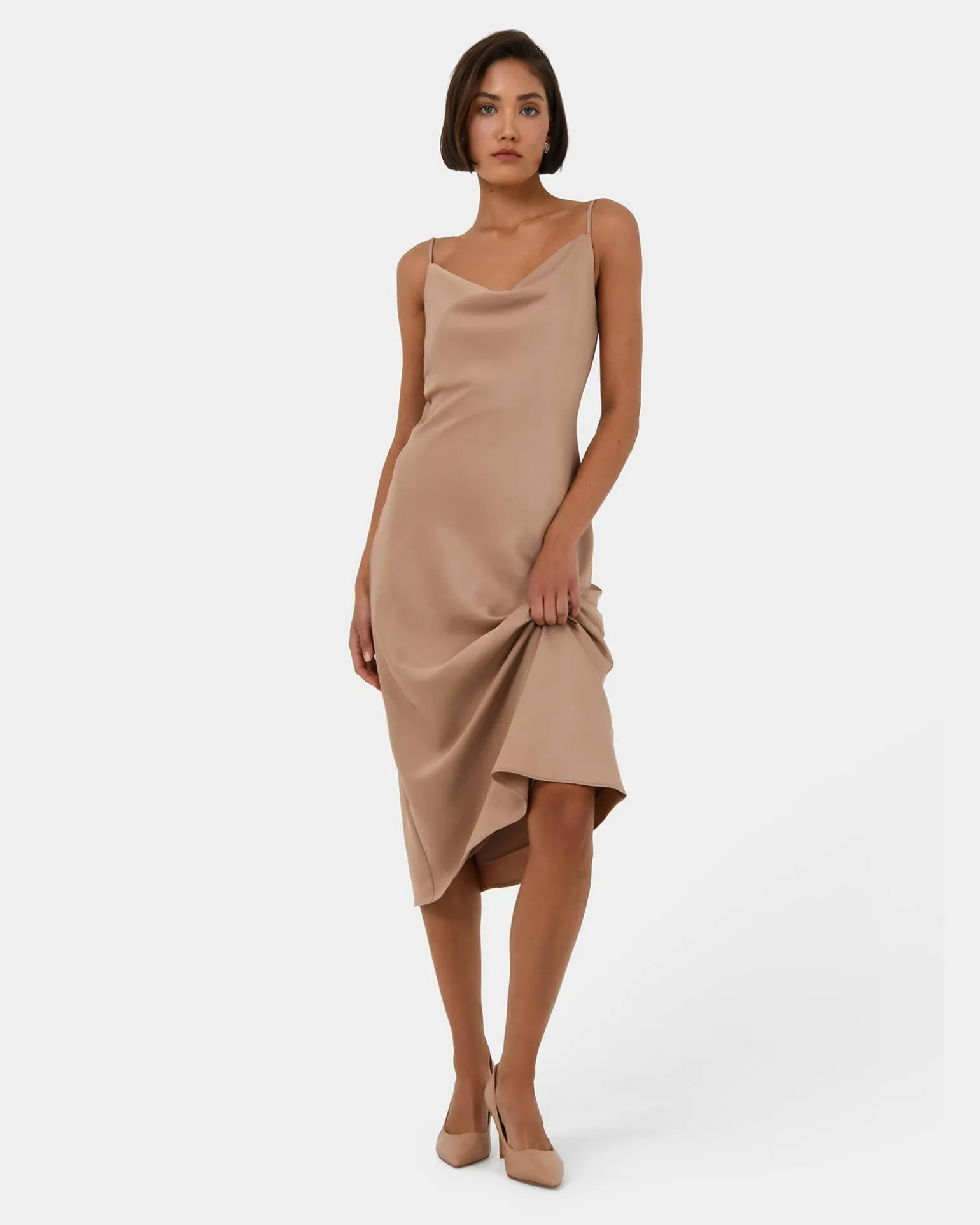 Joy Satin Cowl Neck Dress