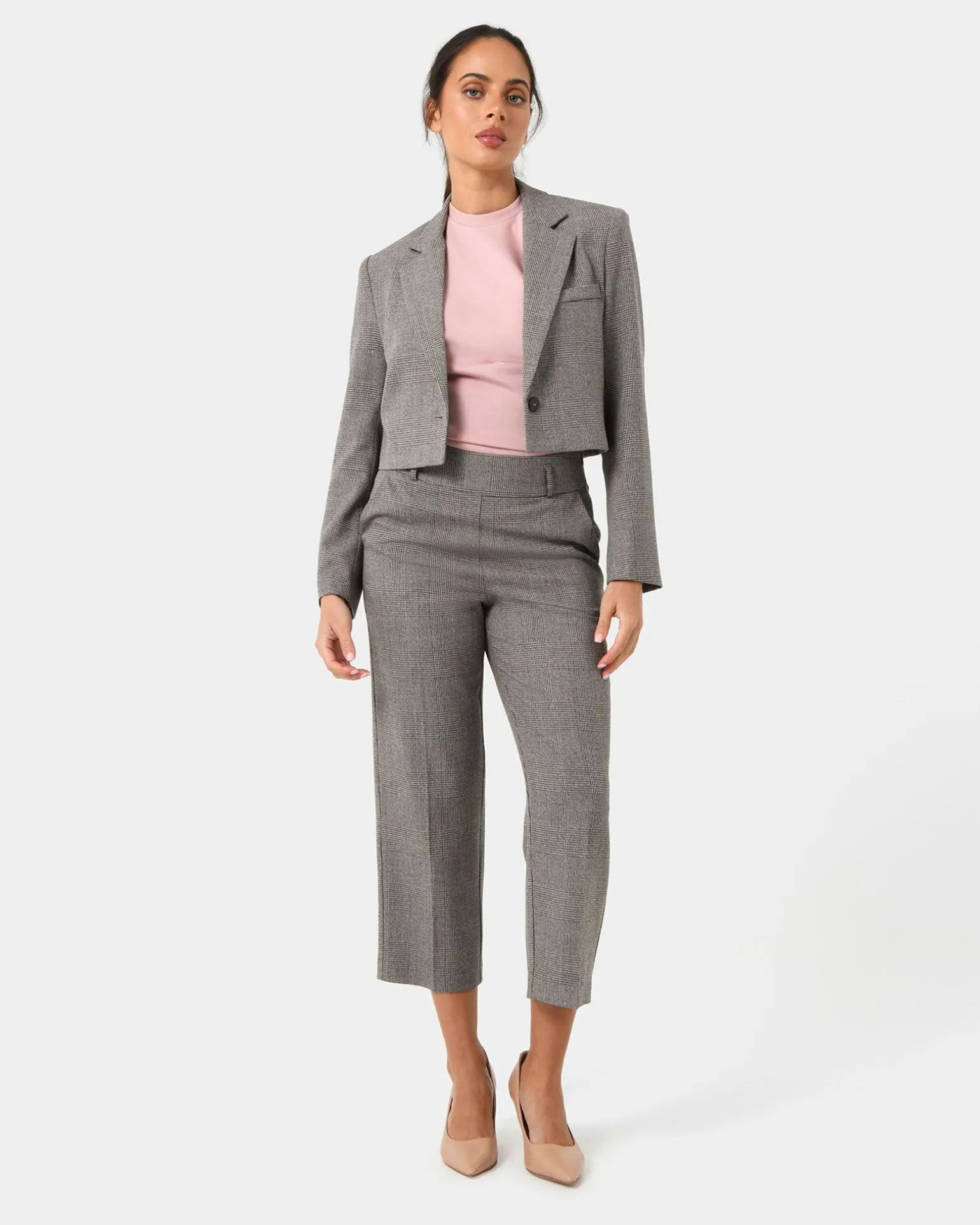 Kai Checked Crop Blazer