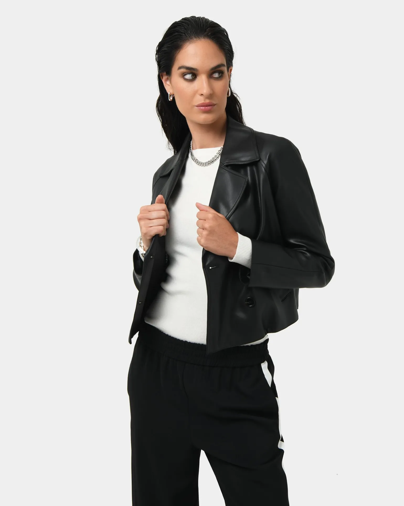 Kim Cropped Pu Leather Jacket