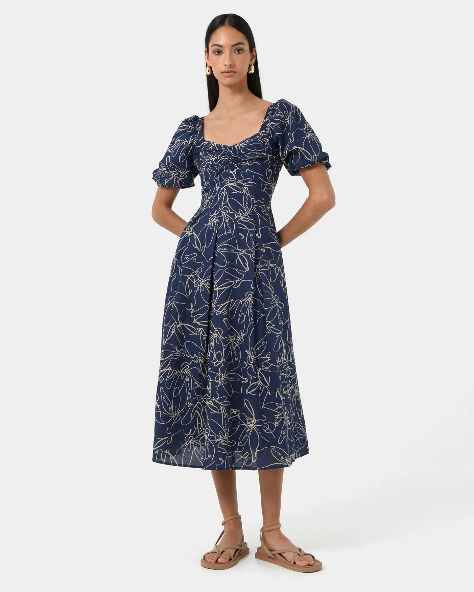 Leen Puff Sleeve Midi Dress