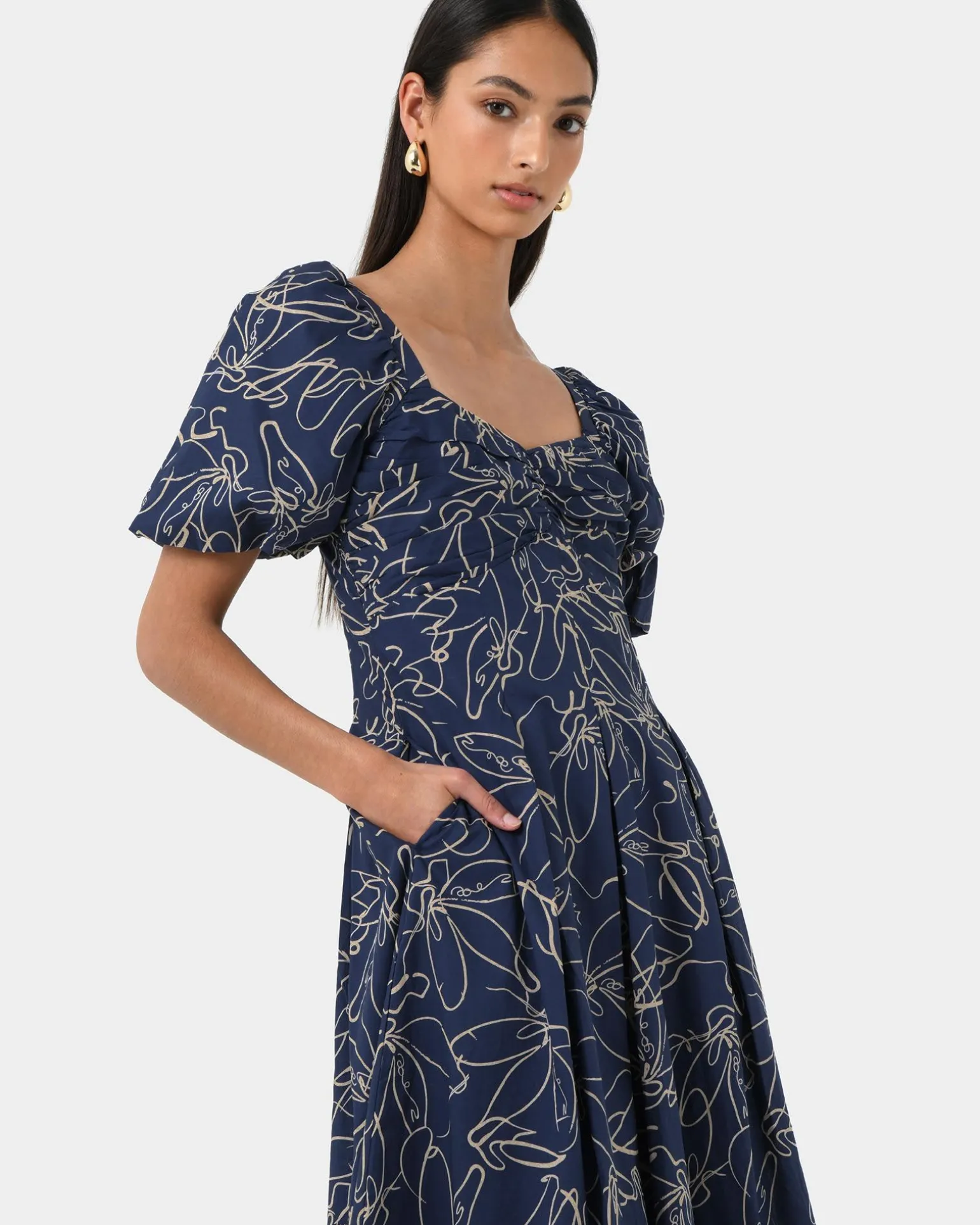 Leen Puff Sleeve Midi Dress