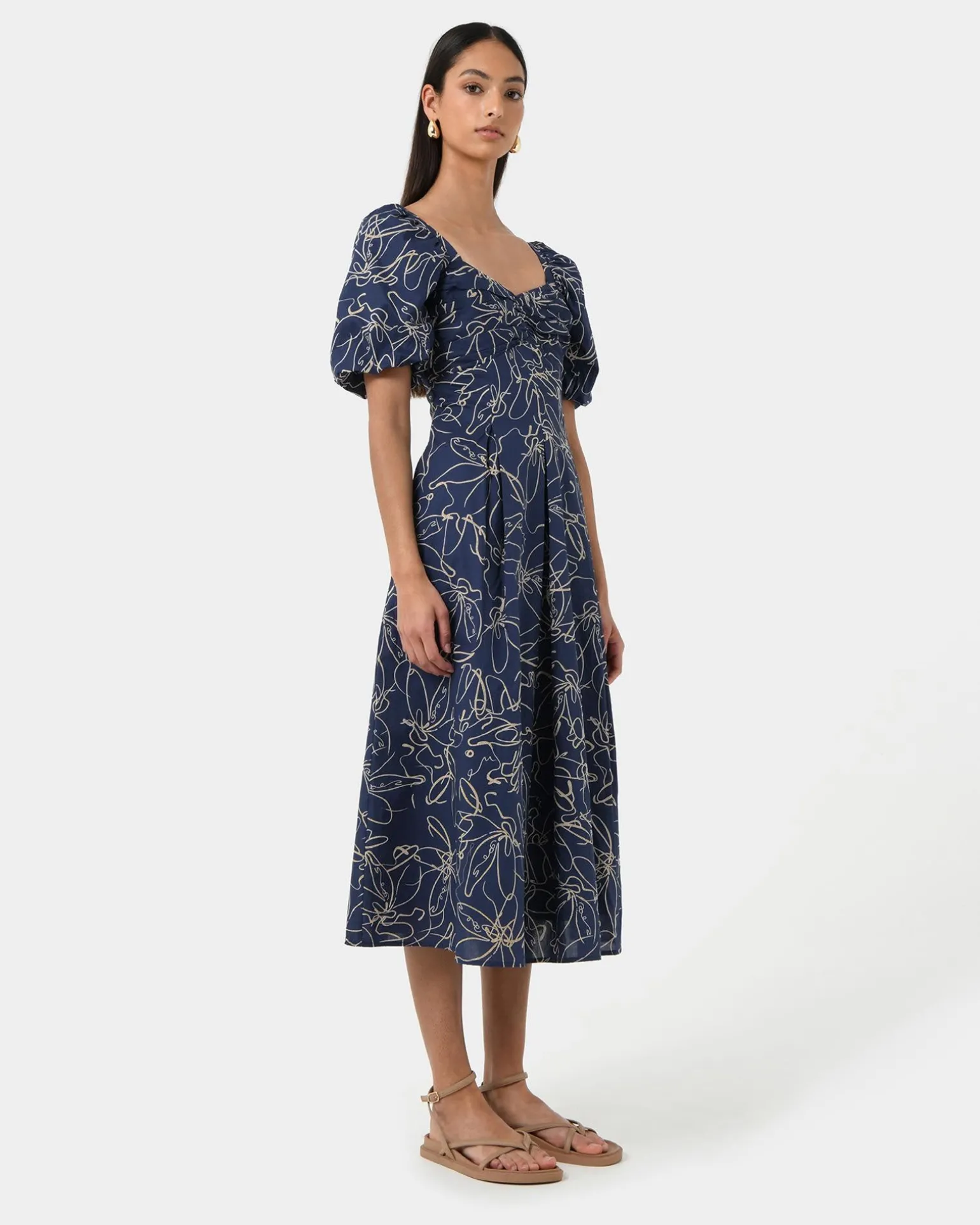 Leen Puff Sleeve Midi Dress
