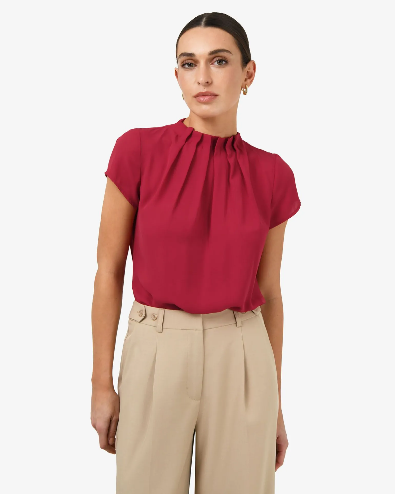 Olivia Pleated High Neck Top