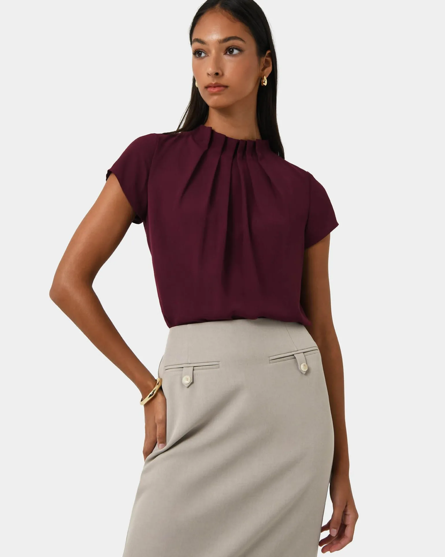 Olivia Pleated High Neck Top