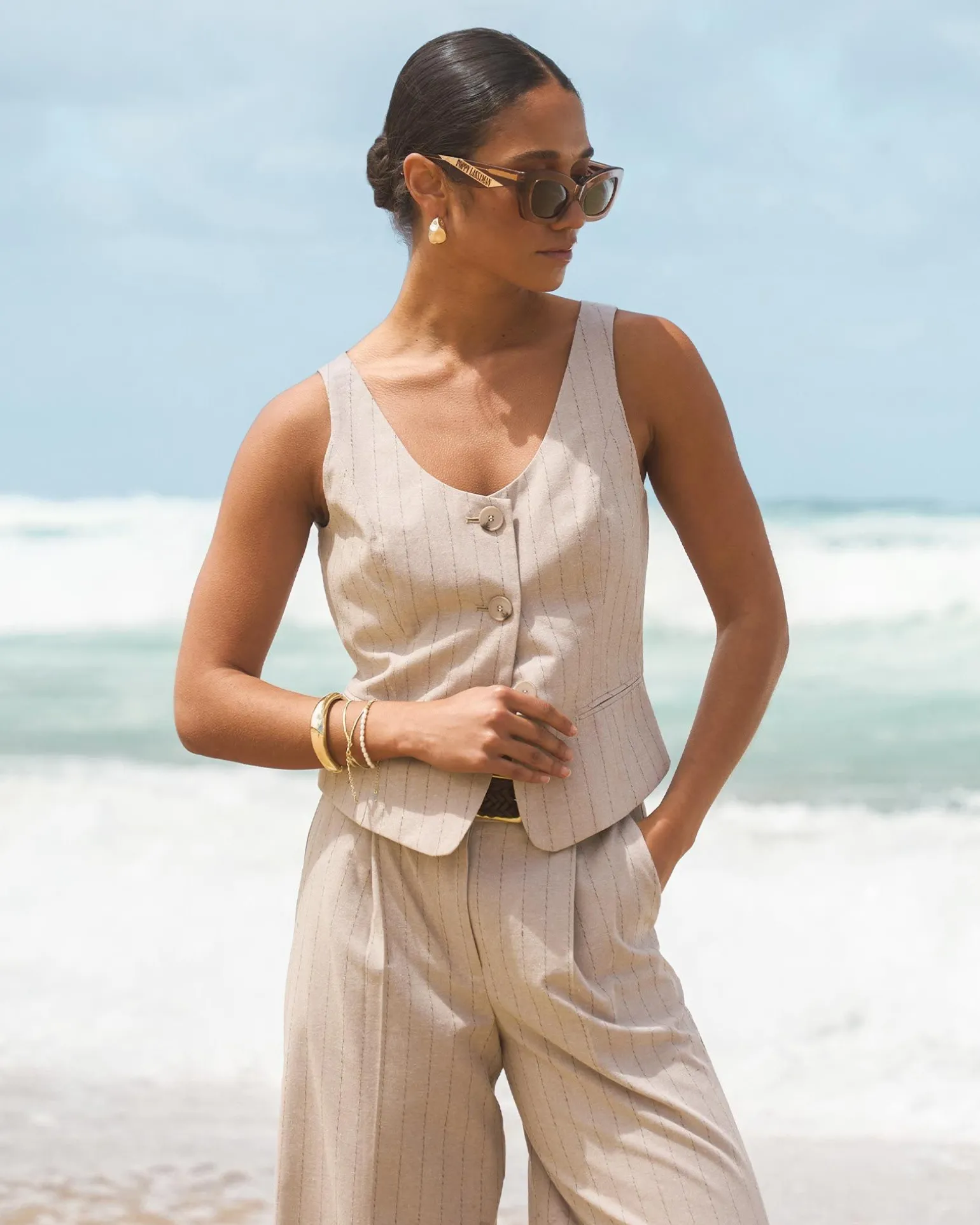 Ria Stripe Cotton Blend Vest