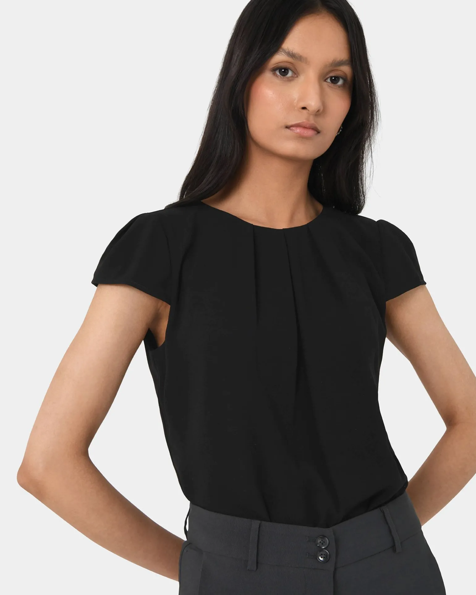 Tamera Pleated Round Neck Top