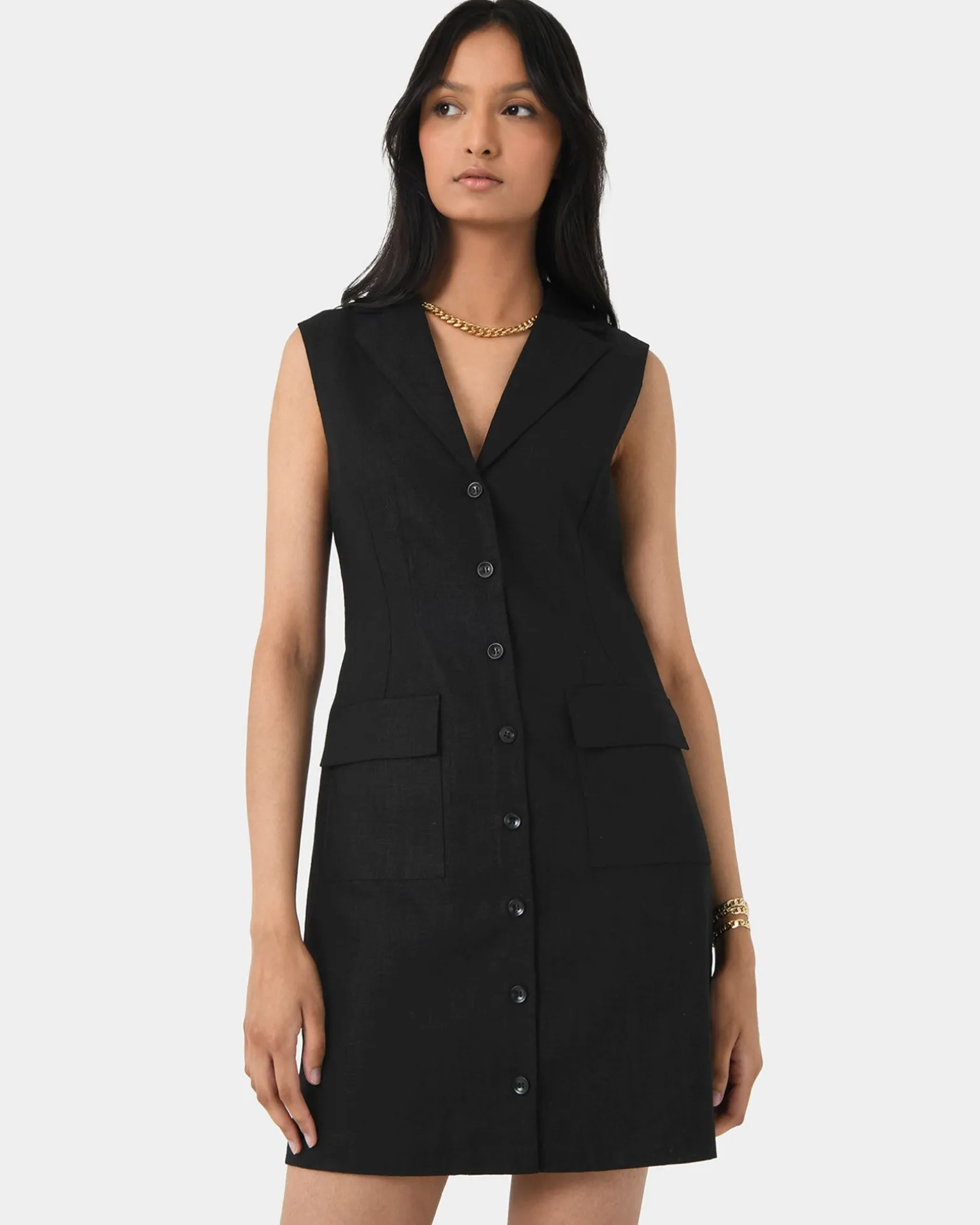 Valeria Buttoned Linen Dress