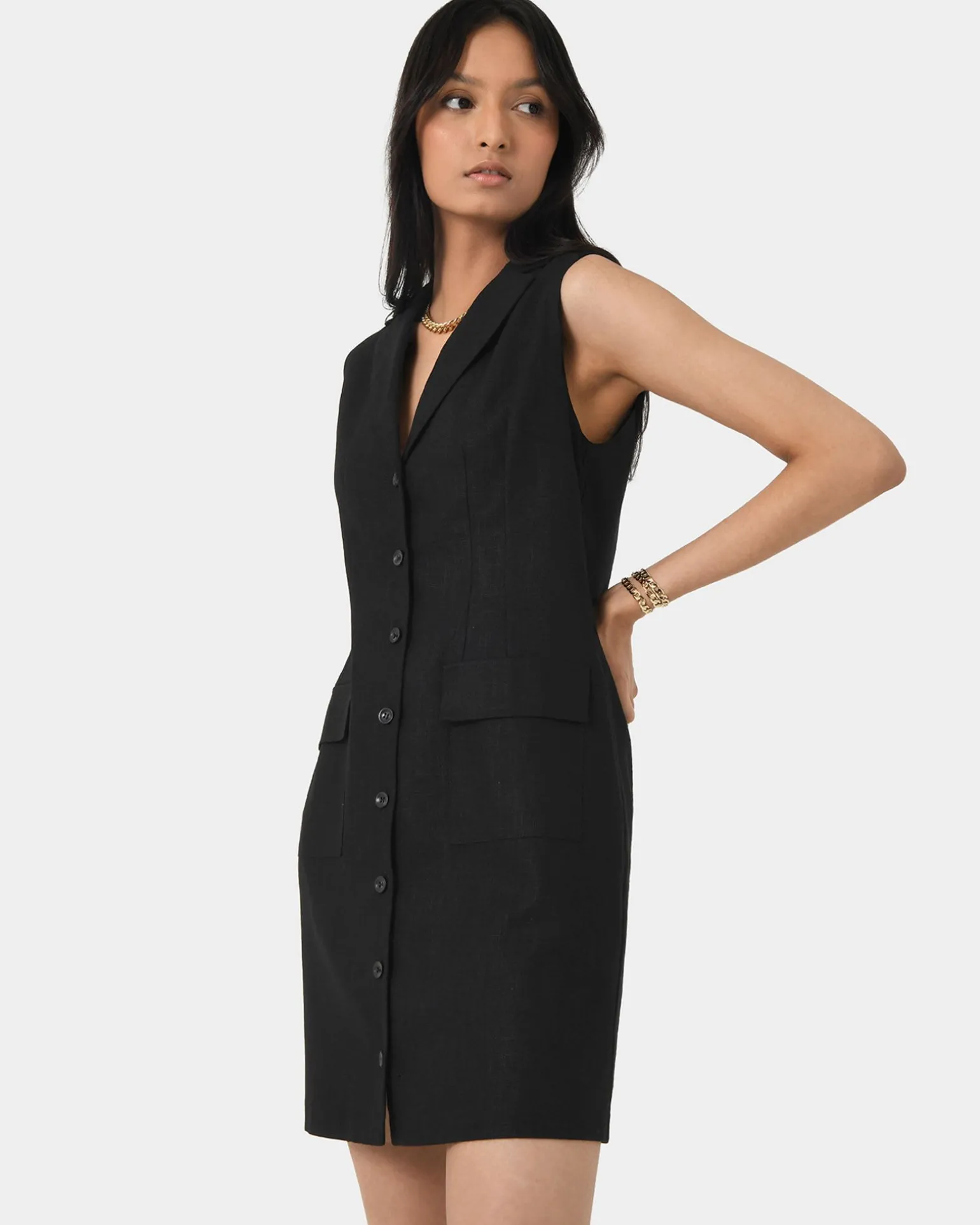 Valeria Buttoned Linen Dress