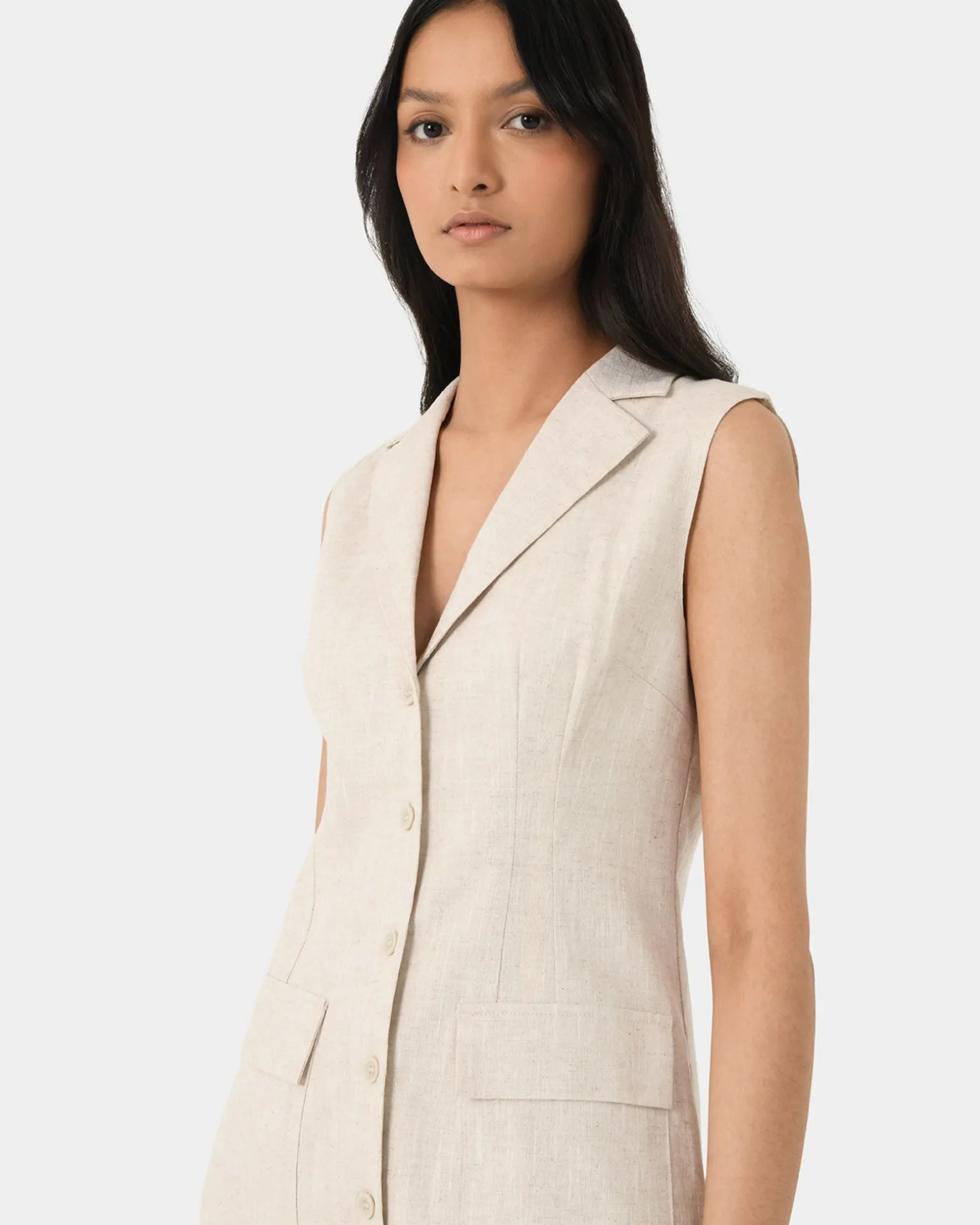 Valeria Buttoned Linen Dress