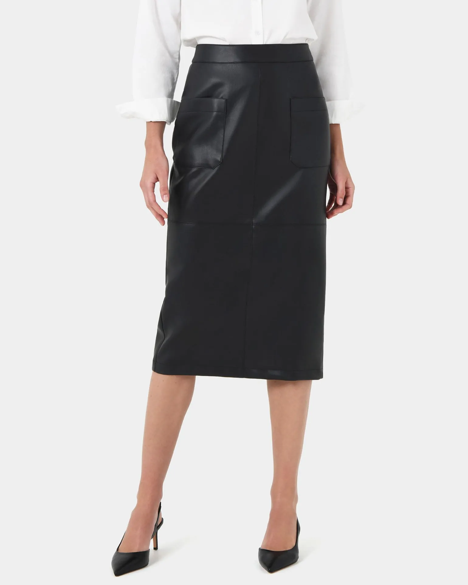 Vera Faux Leather Midi Skirt