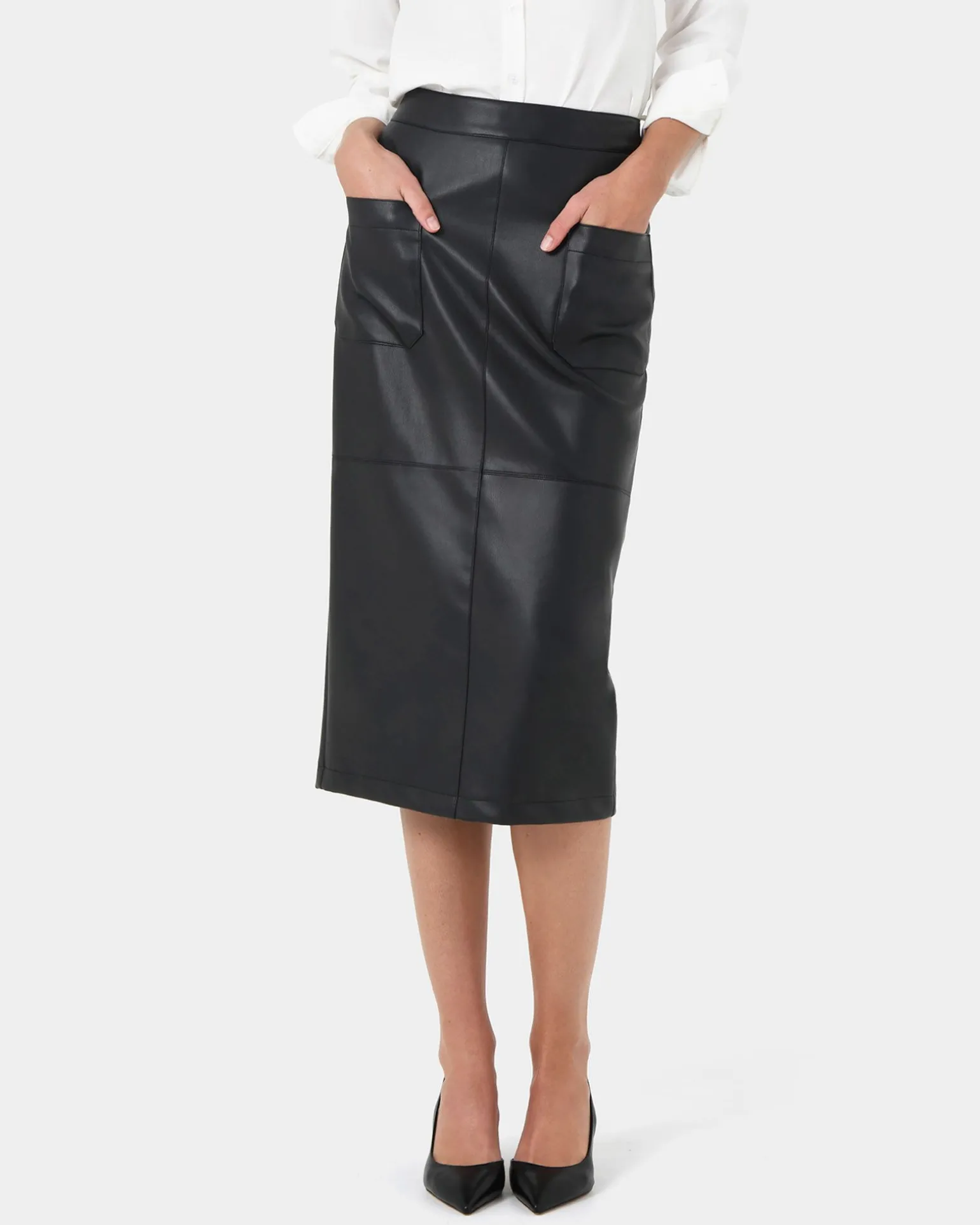 Vera Faux Leather Midi Skirt