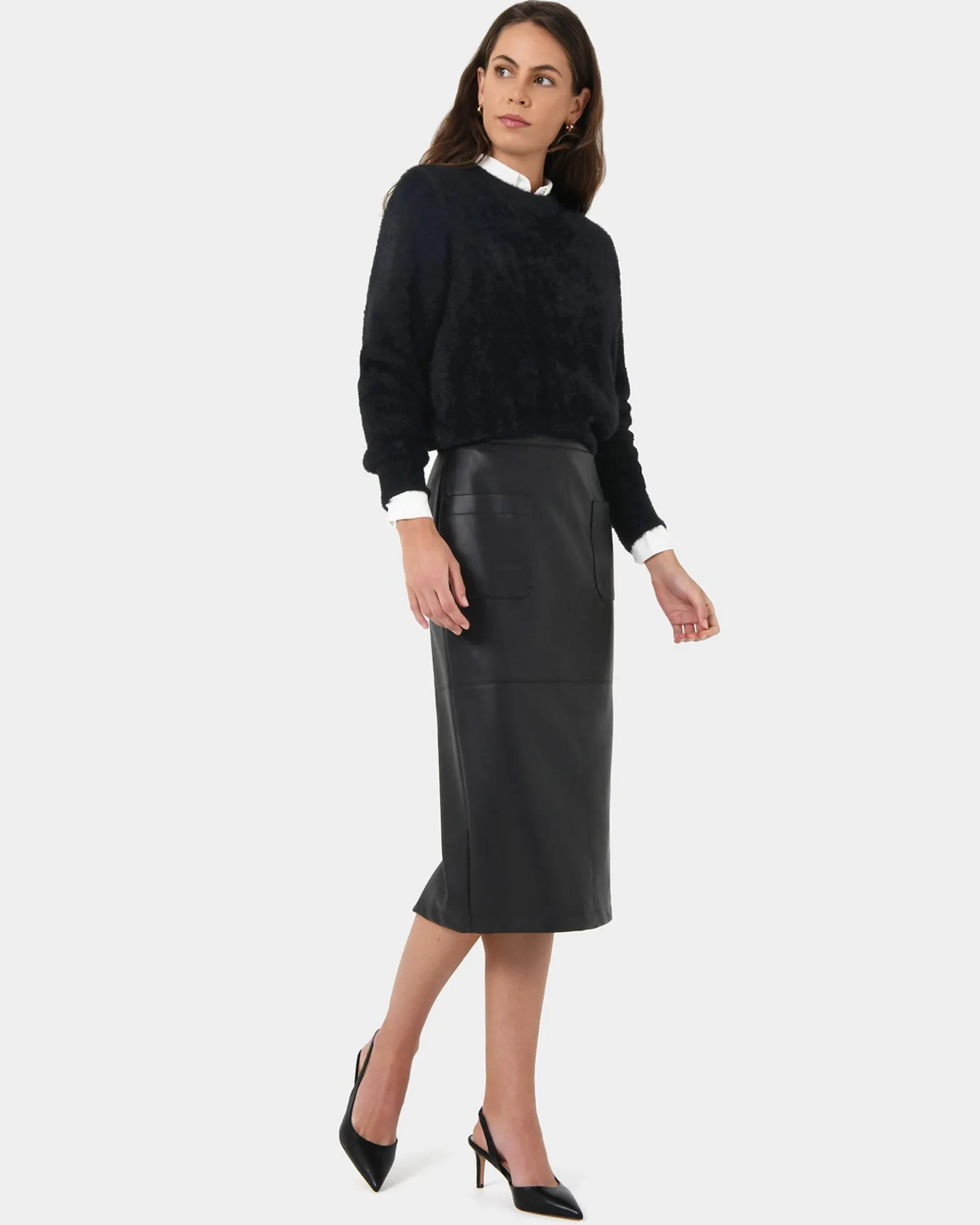 Vera Faux Leather Midi Skirt